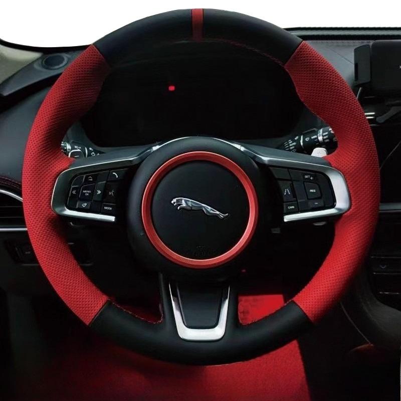 

For Jaguar XFL XE XJL F-PACE XKR Hand-stitched high quality Black Red Leather Car Steering Wheel Cover 1
