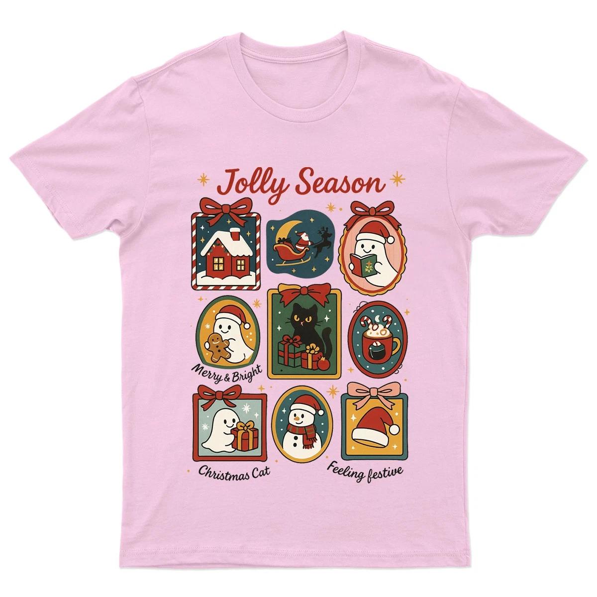 Jolly Season Merry Bright T-Shirt Unisex Gift Retro Seasonal Funny Xmas Santa XXXL