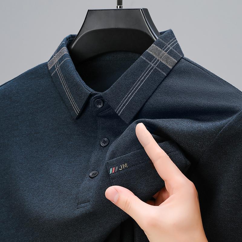 Men'S Fashion Casual Long Sleeved Polo Shirt 2025 Autumn New Item Business Solid Color Casual Versatile T-Shirt