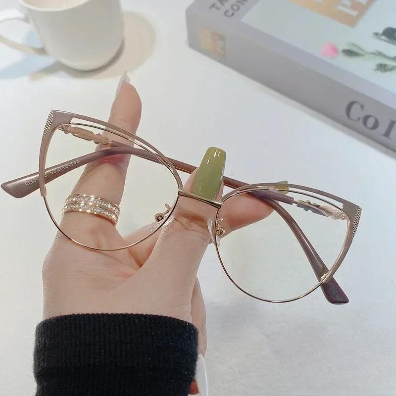 

Retro Design Lady Cat Eye Glasses Frame Anti Blue Light Computer Goggles Women Fashion Eyewear Gafas Mujer Anti Luz Azul кавовий