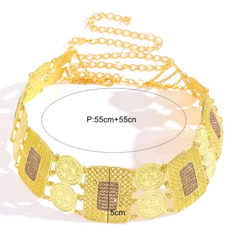 Moroccan-Style Bride Belt Jewelry Chain Metal Hollowed-Out Geometric Pattern Vintage Wedding Dress Performance Belt