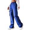 Damen Cargohose mit elastischem Bund, weites Bein, einfarbige Hose, lässige Jogginghose mit seitlicher Klappentasche