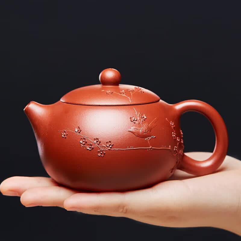 Zunhu Yixing Zisha Xishi Teapot - Dahongpao Clay, Hand-Painted Plum Blossom