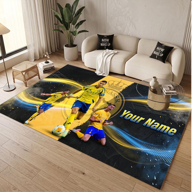 Benutzerdefinierter Teppich Cristiano Ronaldo Muster Druck Name Text Weicher Rutschfester Boden Teppich für Zuhause Innen Dekoration