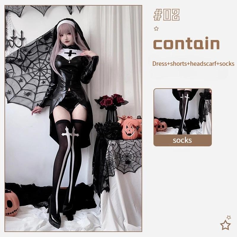 Europees en Amerikaans Halloween Vampier Non Kostuum Grote Maten Kruis Donkere Gotische Stijl Cosplay Cosplay Feestjurk XL black