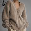Women's Fashion Casual Fall Winter Solid Color Print Long Sleeve V-Neck Sweaters
