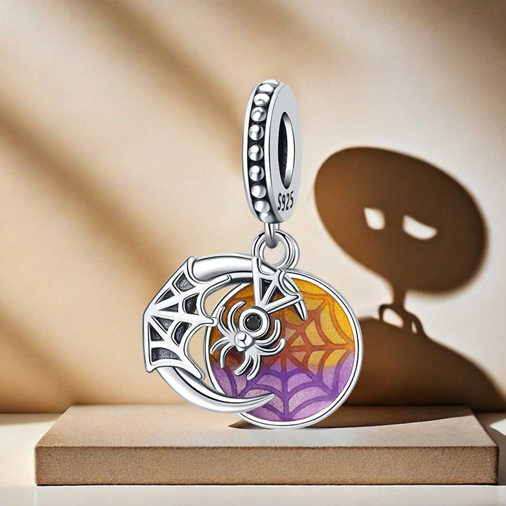 Copper Moon Spider Web Pendants Bracelet Charms Fit Women Jewelry Party Beads Diy Fine Gifts Accessories