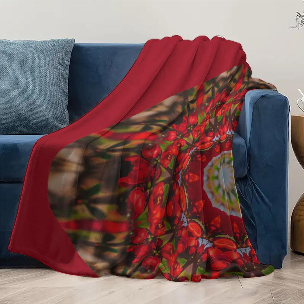 Fellimitat Decke Karomuster Samt Bettdecke Sofa Überwurf Dekorative Decke für Wohnzimmer Schlafzimmer Rot Schwarz Blumendekor