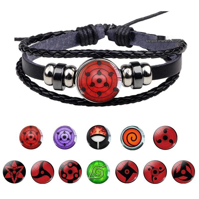 Naruto Inspired Sharingan Black Leather Men's Bracelet - Anime Gift