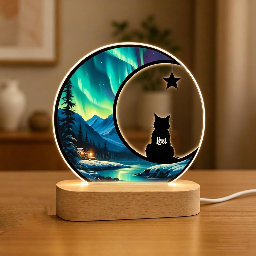 Personalized Acrylic Light Custom Pet Name Unique Moonlight Pattern Paired with a Pets Back View Creative Keepsake for Pet Owner