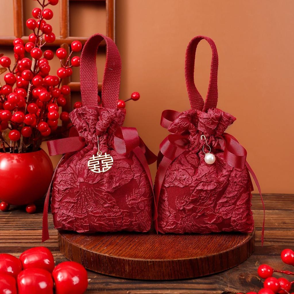 10/20/30pcs Creative Wedding Candy Bags Cloth Design Embossed Flowers Handbag Bag With Pearls Engagement Souvenir Gift Packaging