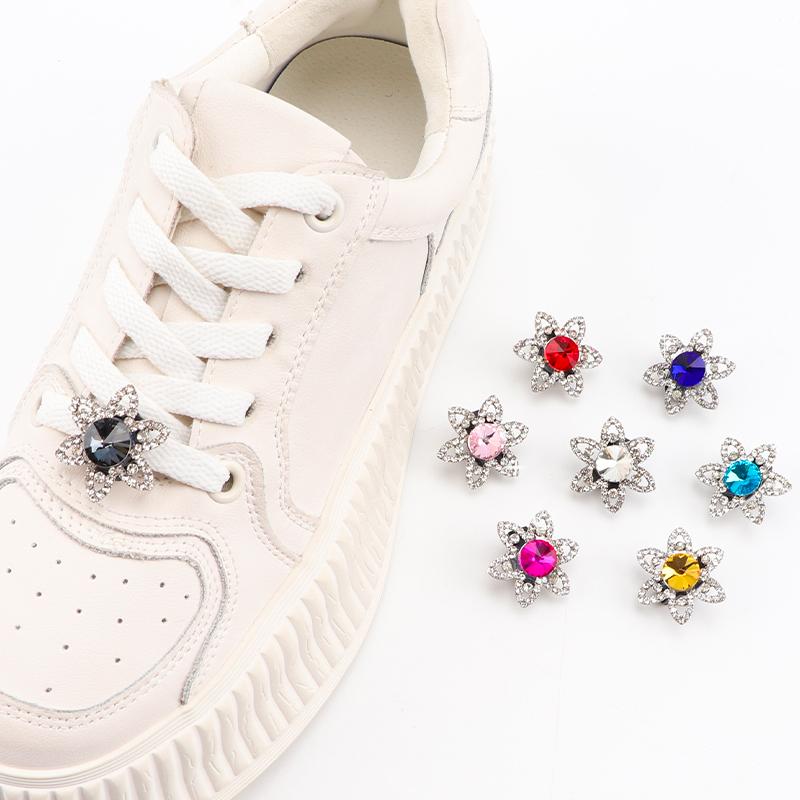 1pc Rhinestones Shoe Laces Charm for Sneakers Shoelaces Decorations Flower Fancy Crystal Buckle Bling Shoes Accessories for Girl