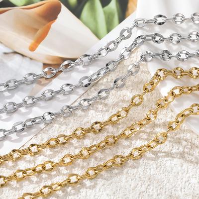 1 m lange, handgefertigte Kreuzkette aus Edelstahl mit lippenförmigem Verschluss, goldfarben/Stahl, für DIY-Halsketten und Taillenketten zur Schmuckherstellung