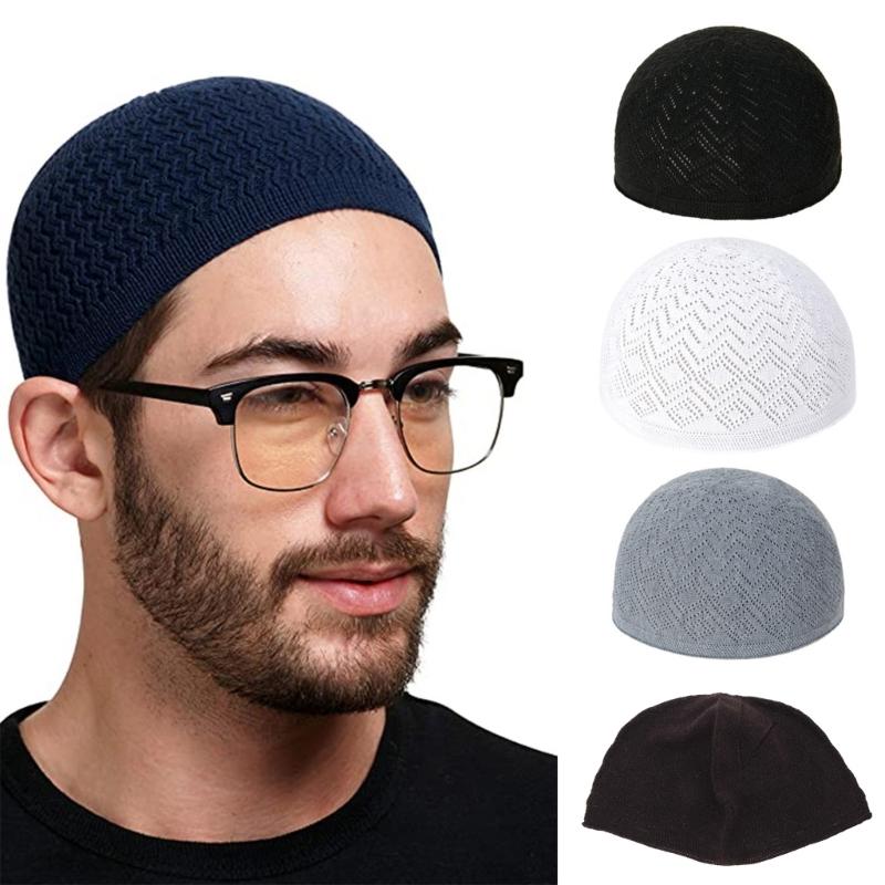 Hollow out Knit Kufi for Adult Teens Muslims Breathable Casual Hat Handmade Hollow out Pray Keep Traditional Pray Hat