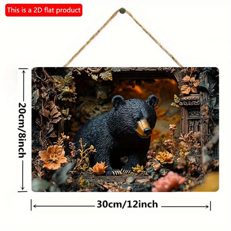 2D Flat Wooden Sign 30*20cm Vintage Bear in The Forest Wooden Wall Art Decorative Sign for Bedroom, Farmhouse Decor, Decorative Wall Poster