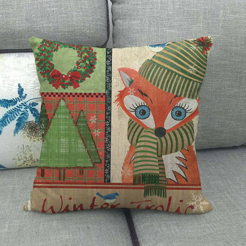 Christmas Happy Cartoon Pattern Digital Printing Short Plush Pillow Covers For Car Sofa Office Cushion Cover Home Goods