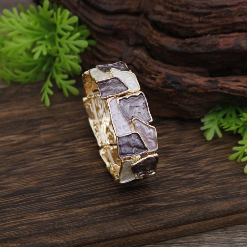 New Enamel Irregular Square Elastic Bracelet, Women's Exaggerated Creative Square Geometric Elastic Bracelet