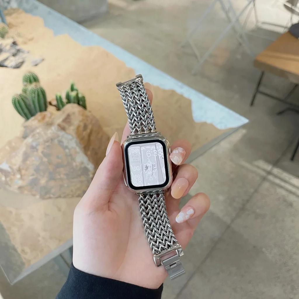 Luxuriöses Edelstahlarmband für Apple Watch 9 8 7 6 SE 5 3 45/44/42/41 mm geflochtenes Metallarmband Correa iWatch Ultra 49 mm 40 38 mm