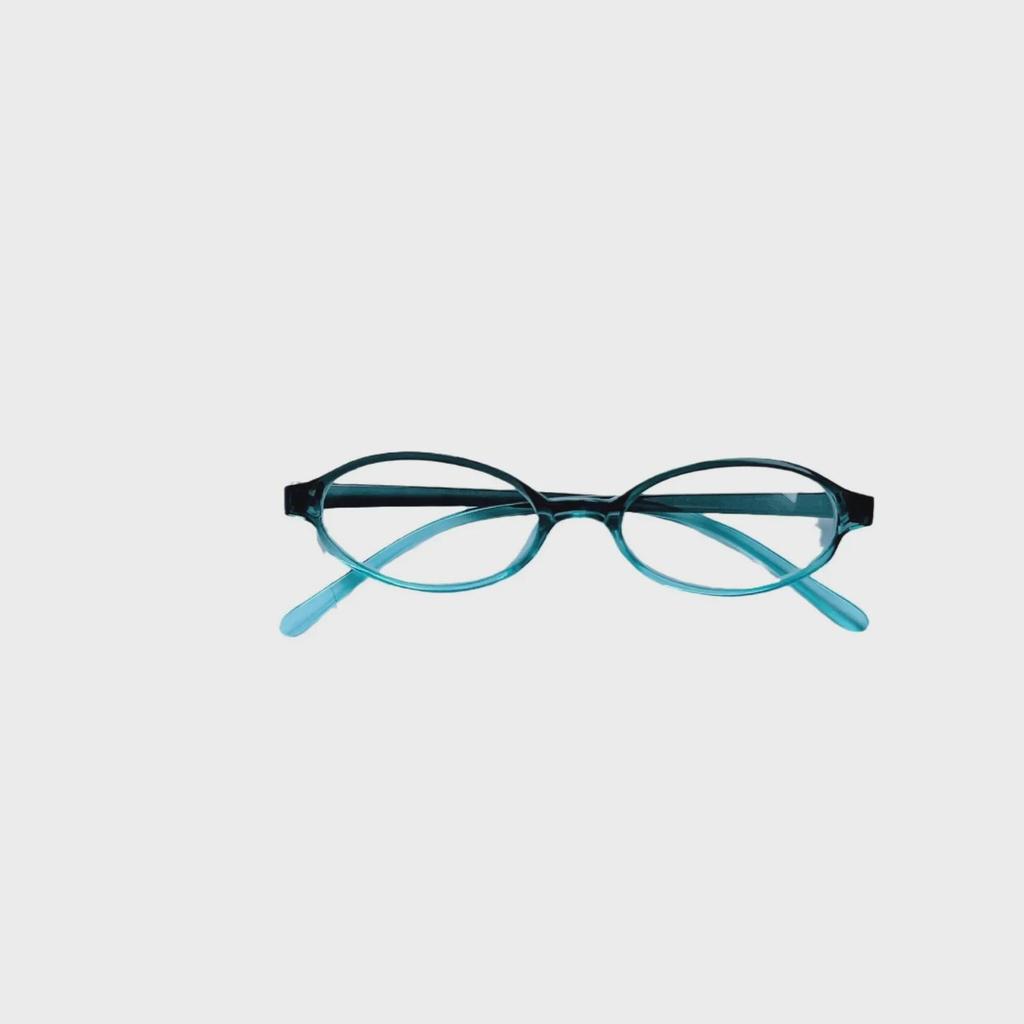 Retro Small Oval Blue-Green Gradient Glasses for Women - Compatible with Myopic Lenses