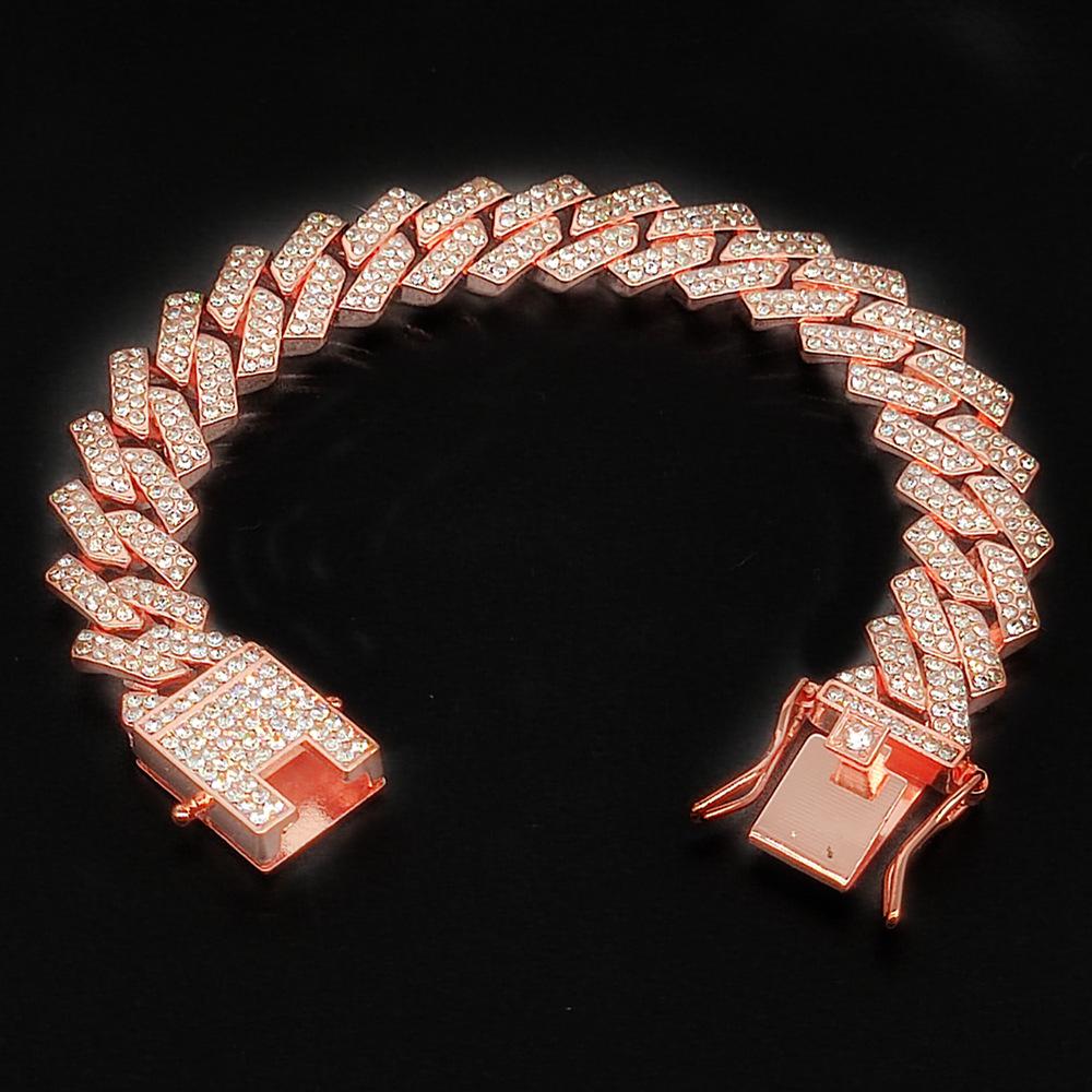 

13mm Rhinestone Iced Out Square Miami Cuban Link Chain Necklaces For Men Women Rose Gold Silver Color Hip Hop Jewelry Neck Gift 9 inch Bracelet