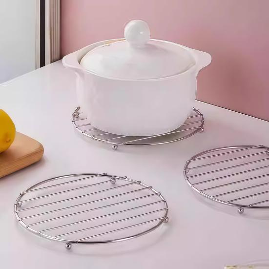 Thickened Stainless Steel Trivet with Non-Slip Feet Heat-Resistant Pot Mat for Hot Dishes Pans Bowls Rust-Proof Essential Kitchen Protector for Table