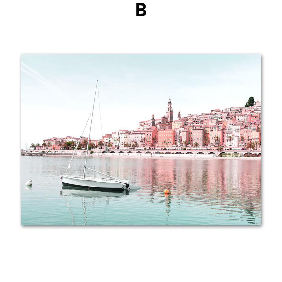 Venice Canal Sakura Beach Palm Tree Door Wall Art Canvas Painting Nordic Posters And Prints Wall Pictures For Living Room Decor