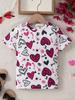 2024 Children's Clothing Girl T-Shirt Short Sleeve Child T-Shirt Vibrant Heart Graphic Casual Kids Summer Clothes Girl Top Tees