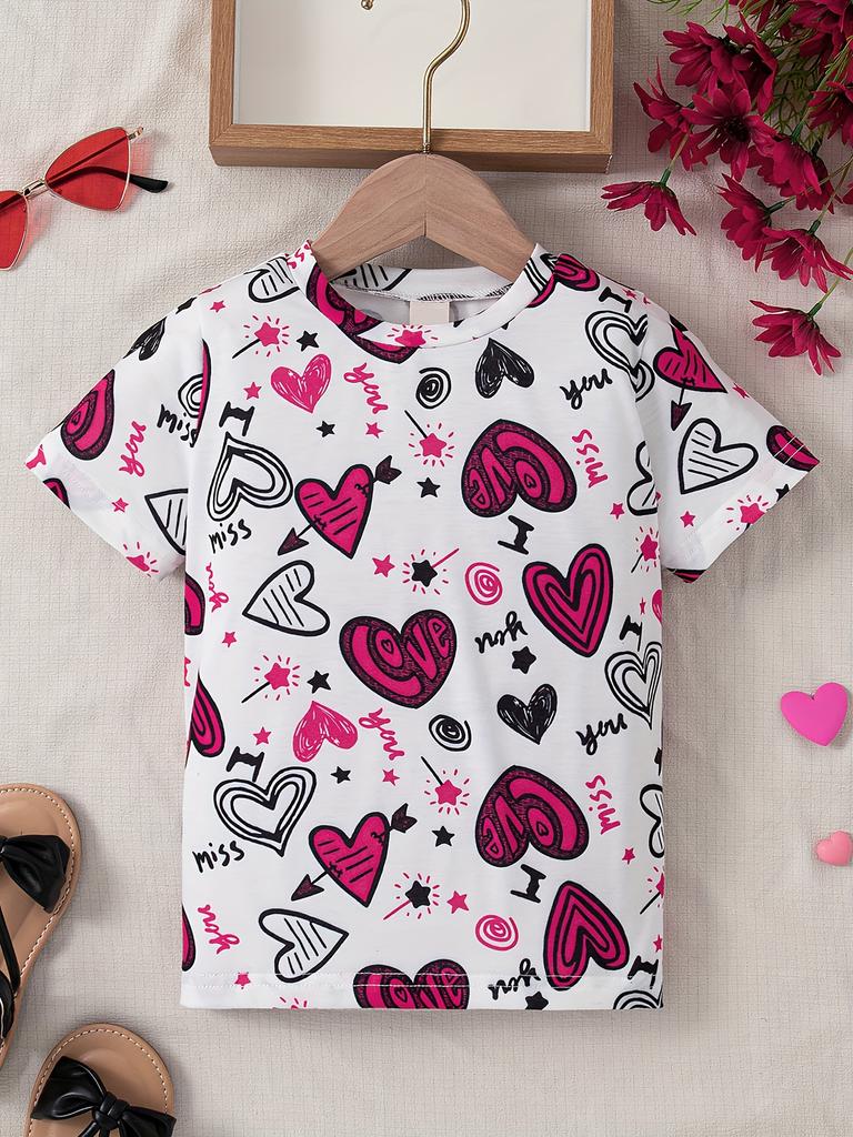 2024 Children's Clothing Girl T-Shirt Short Sleeve Child T-Shirt Vibrant Heart Graphic Casual Kids Summer Clothes Girl Top Tees