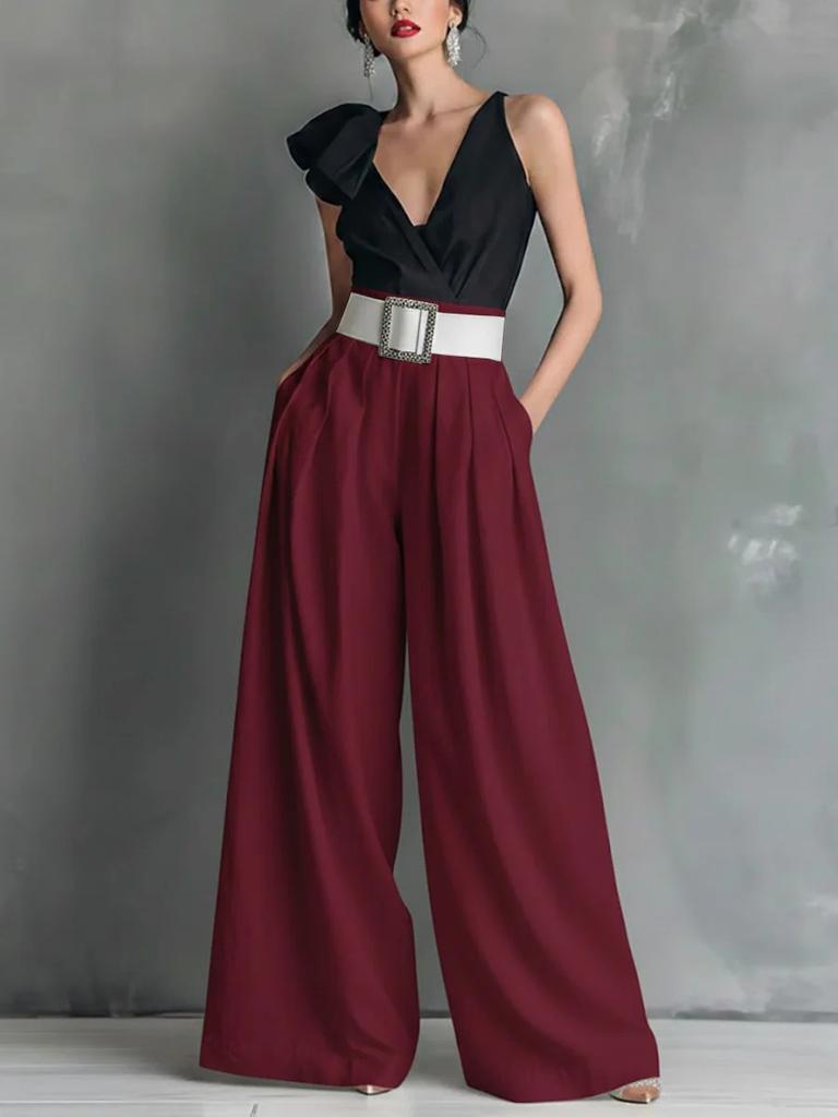 Women's Wide Leg Pants with Detachable Belt In Multiple Colors