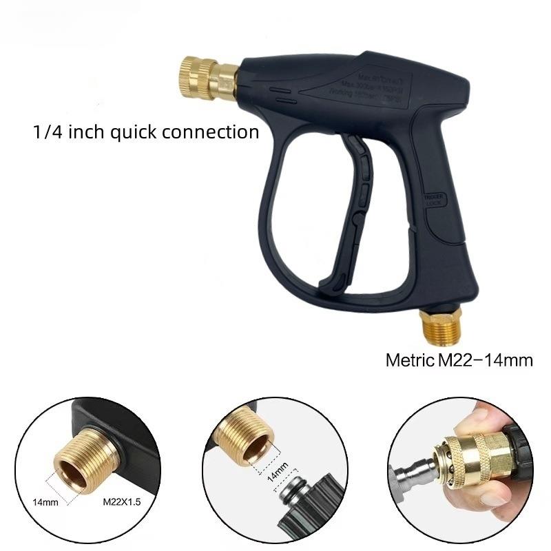 Kurzer Griff Hochdruckreinigerpistole Einzelne Wasserpistole Aluminiumlegierung mit 5 Düsen & Kärcher-Adapter für Autowäsche Garten