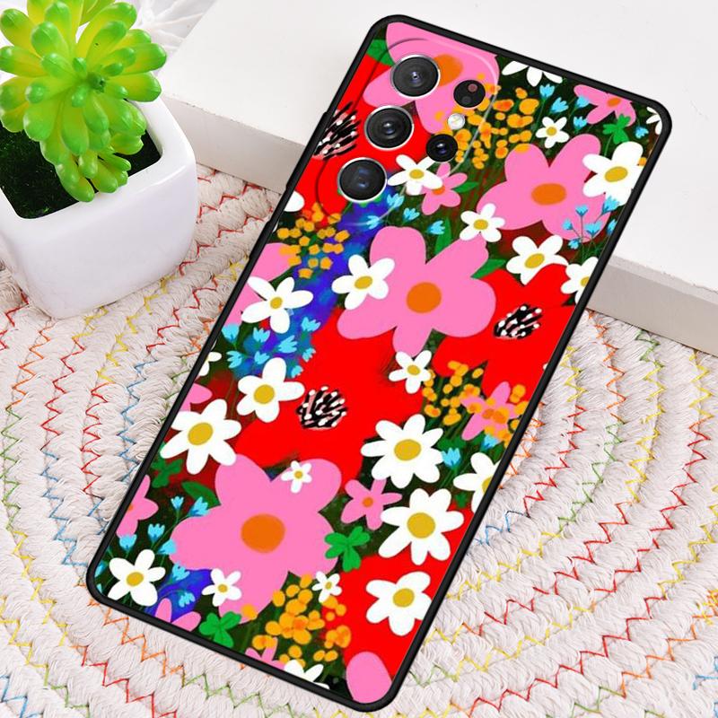 Groovy Flowers Hippie Bohemian Silikon Handyhülle Für Samsung Galaxy note 10 pro S26 S24 S23 S22 S21 Plus S25Ultra Capa Cover