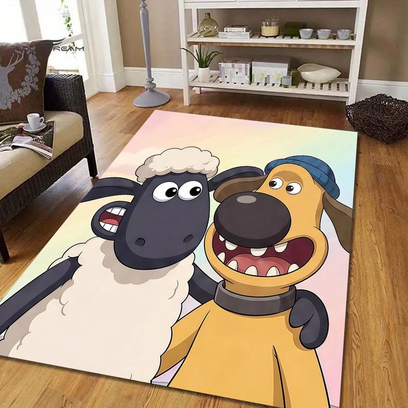 Shaun the Sheep Flannel Pattern Square Carpet,Area Rug,Carpet Rug for Living Room Bedroom Sofa Playroom Decor,Non-slip Floor Mat