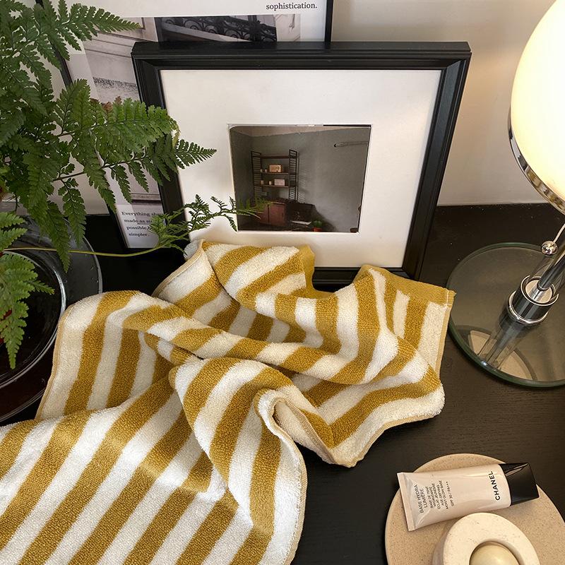 Vintage Ins Jacquard Checkered Long Pile Face Towel Wash Towel Household Bath Towel Absorbent Large Gift