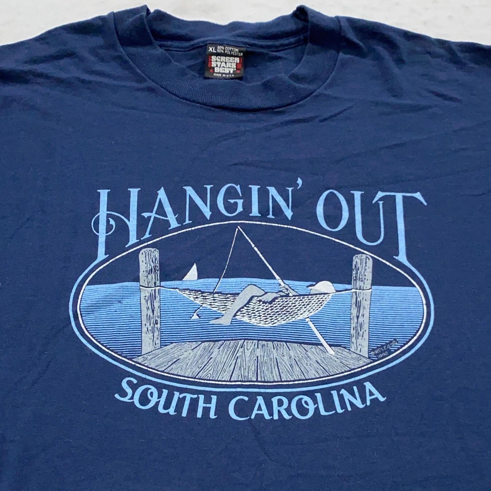 

vintage 90s HANGIN’ OUT SOUTH CAROLINA T-Shirt LARGE fishing nature soft thin S