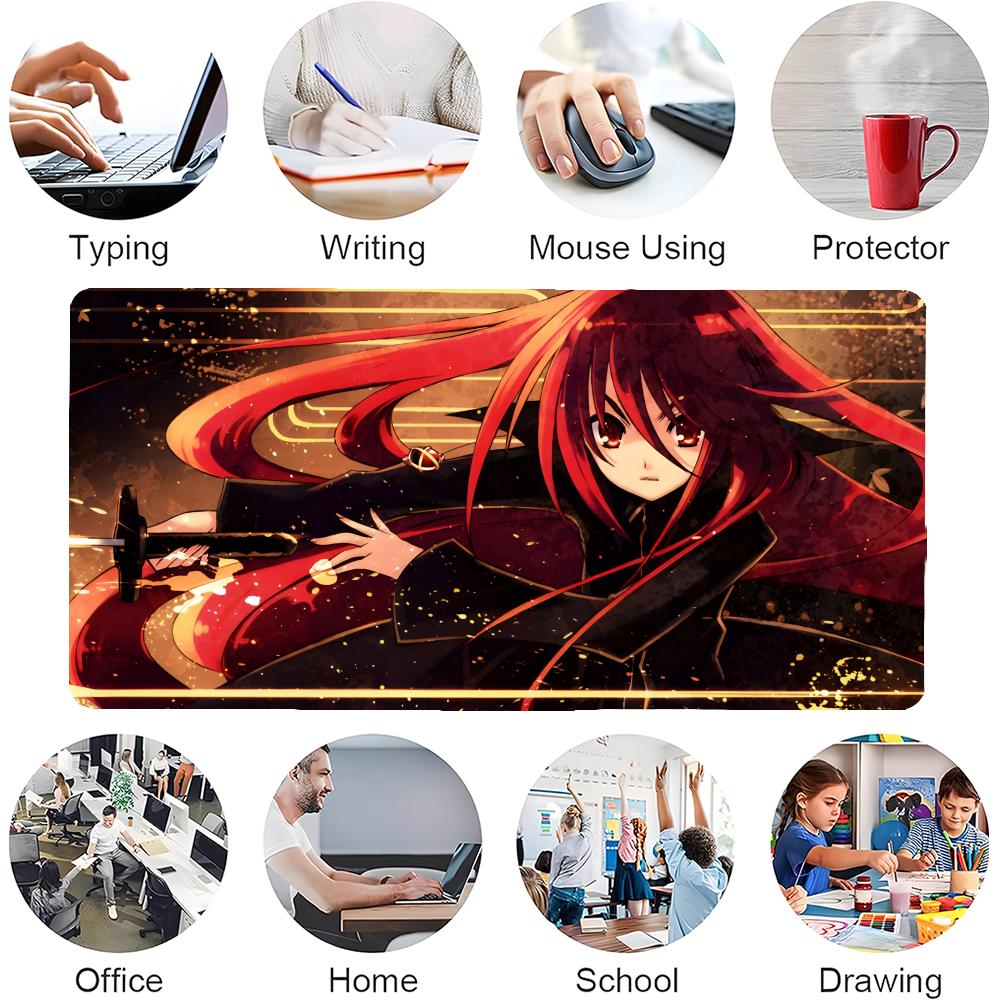 Gaming Mouse Pad Large Desk Mat Stitched Edges Fiery Red Hair Anime Sword Girl Print Keyboard Pad for Gamer Office Home
