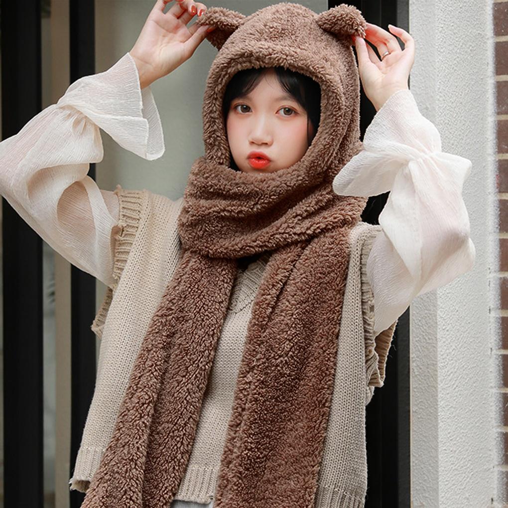 Winter Teddy Bear Hooded Scarf Hooded Muffler Poggle Scarf