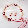 Red Flower Bridal Tiara Hairband Gold Color Crystal Pearl Headband Women Headpiece Wedding Crown Bride Hair Jewelry Accessories