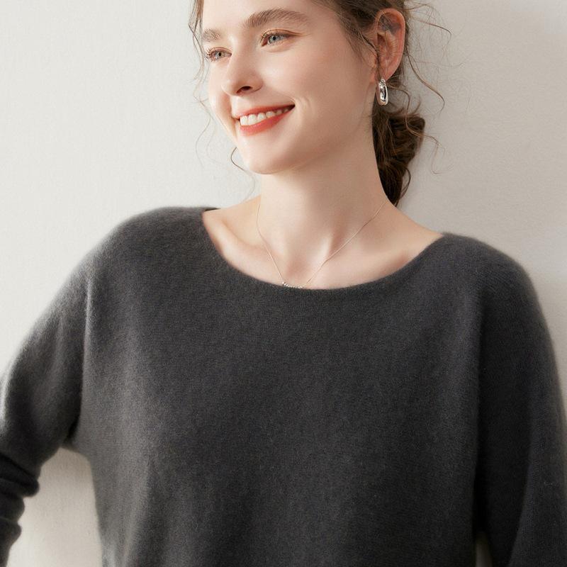 Women's Seamless Cashmere Loose Knit Sweater - Round Neck Pullover, Versatile Thin Wool Top
