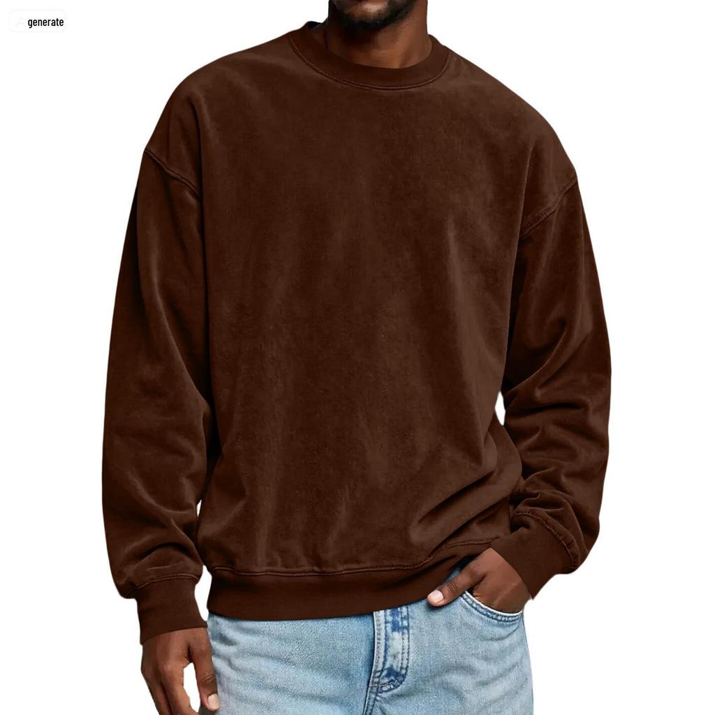 Men's Deer Skin Velvet Hoodie - Autumn/Winter Casual Round Neck Pullover