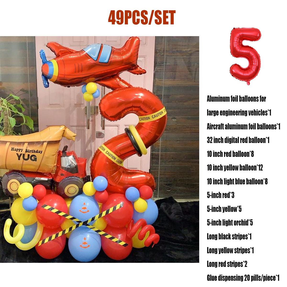 

49 шт. красный самолет инженерная машина цифровые воздушные шары на день рождения украшения для дня рождения для мальчиков 32 дюйма красный номер мяч детский декор поставки Number 5