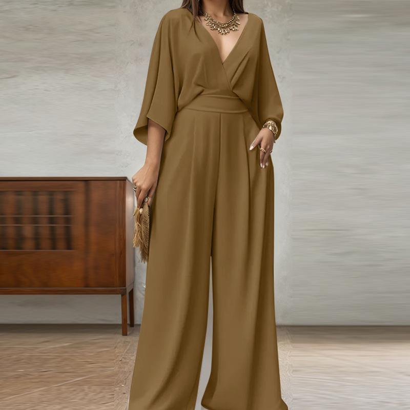 

ZANZEA Женские повседневные комбинезоны с V-образным вырезом, свободные, с рукавами 3/4 и широкими штанинами 5XL