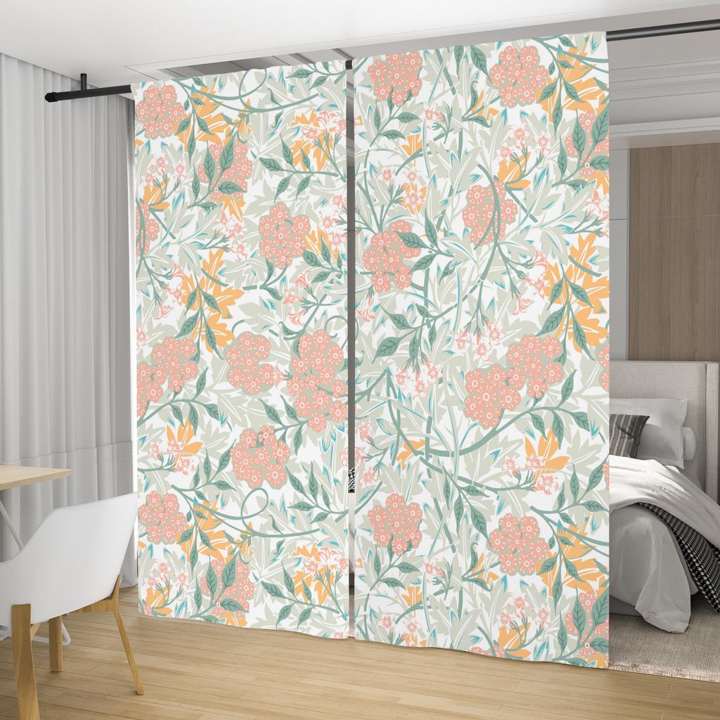 Set Of 2 Fresh Rural Style Window Curtains Floral Fragments Natural Decor Bedroom Dining Room Polyester Modern Blackout Made Treatment