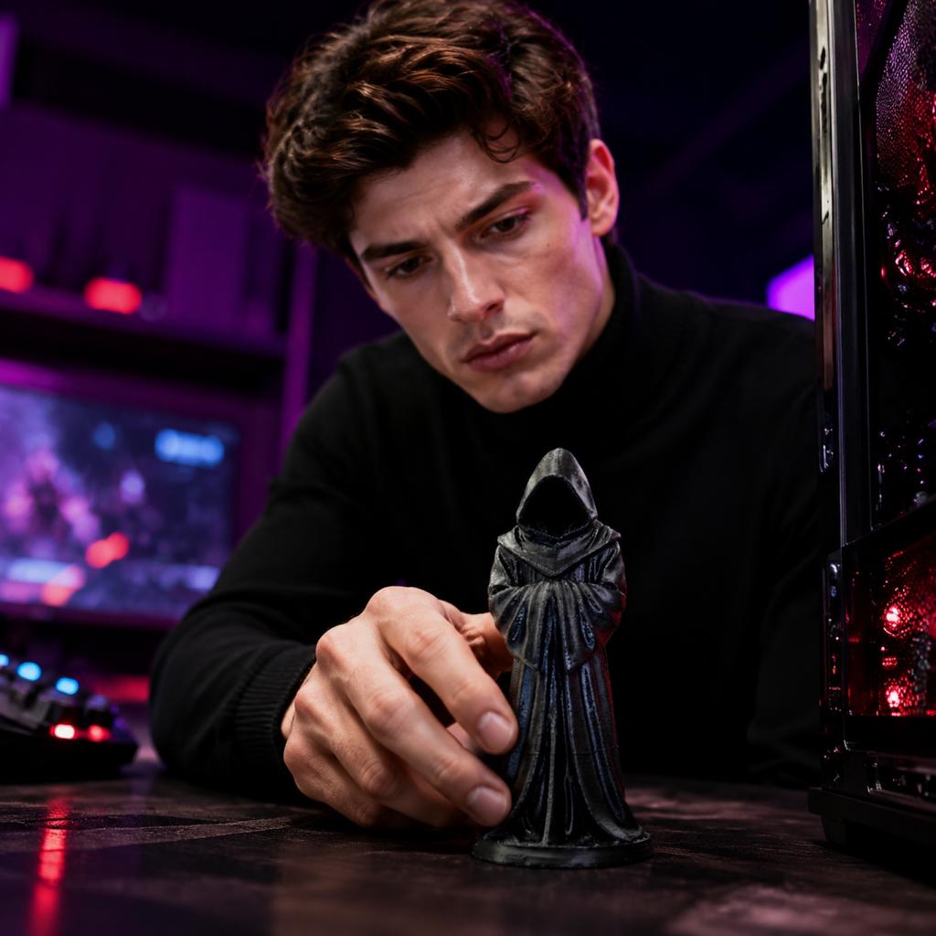 3D Printed Hooded Robe Figurine Mysterious Cloaked Statue Decorative Sculpture for Home Office Desk Display and Collection