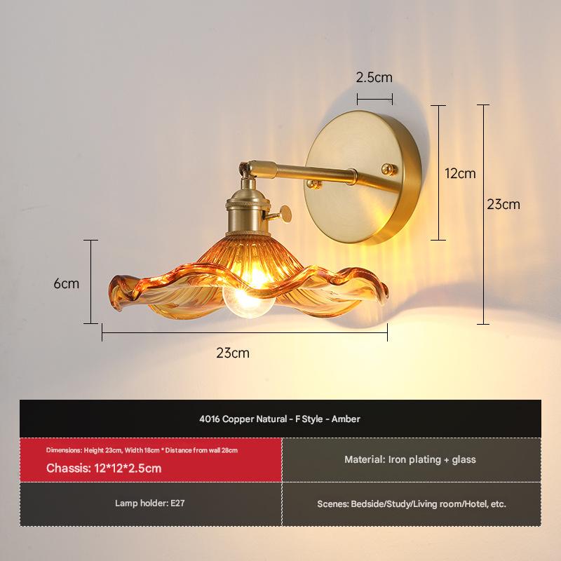 Japanese Retro Floral Glass Wall Lamp Modern Simple Bedside Lamp for Bedroom Study Led Mirror Light Nordic Wall Sconce
