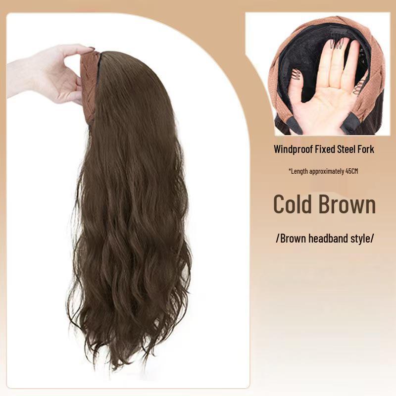 Women's Black Long Straight Headband Wig with Natural Volume, Korean Style.