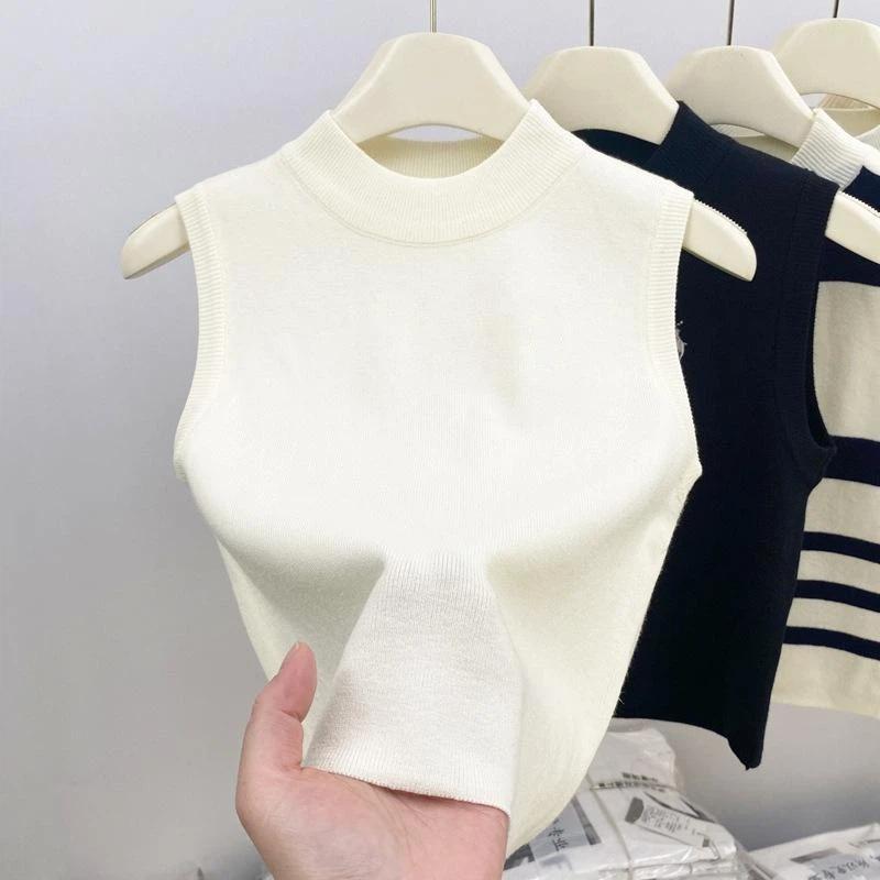 

Knitted Suspender Outer Top, Ice Silk Trendy New Base, Sleeveless Vest Inside, Women s Summer Top One Size