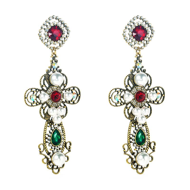 

Женские серьги-капли в стиле ретро, ​​серьги-подвески из титанового стального сплава, красочные жемчужные кристаллы, кресты, геометрические украшения для ушей OneSize