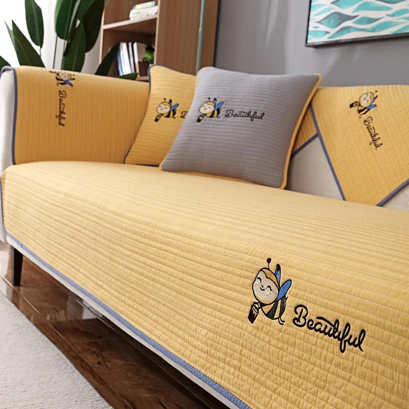Non-Slip Sofa Cushion Thickened Fabric Four Seasons Universal Cushion Simple Modern Cartoon Cat Skin PrintingRetro Chinese Style