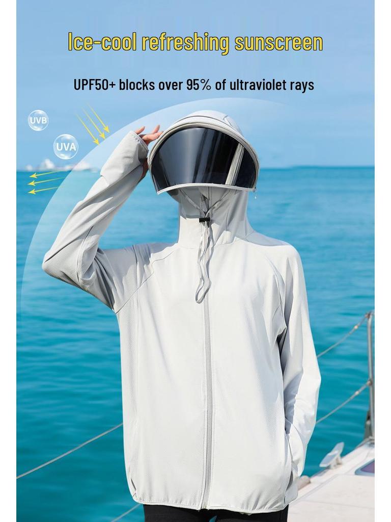 Women's UV Protection Ice Silk Sun Hoodie with Full Face and Neck Coverage