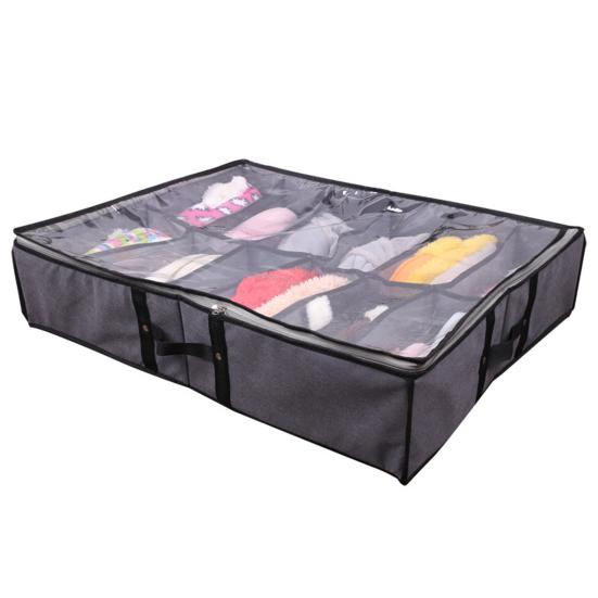 Under Bed Shoe Organizer Transparent Cover Large Capacity Non Woven Fabric Space-saving Underbed Shoes Container for Bedroom